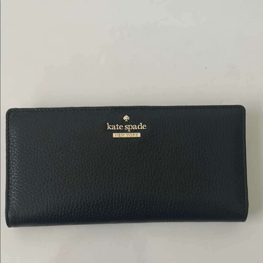 Kate Spade Black Wallet Pebbled Leather Gold Hardware NWOT Bohemian Quiet Luxury